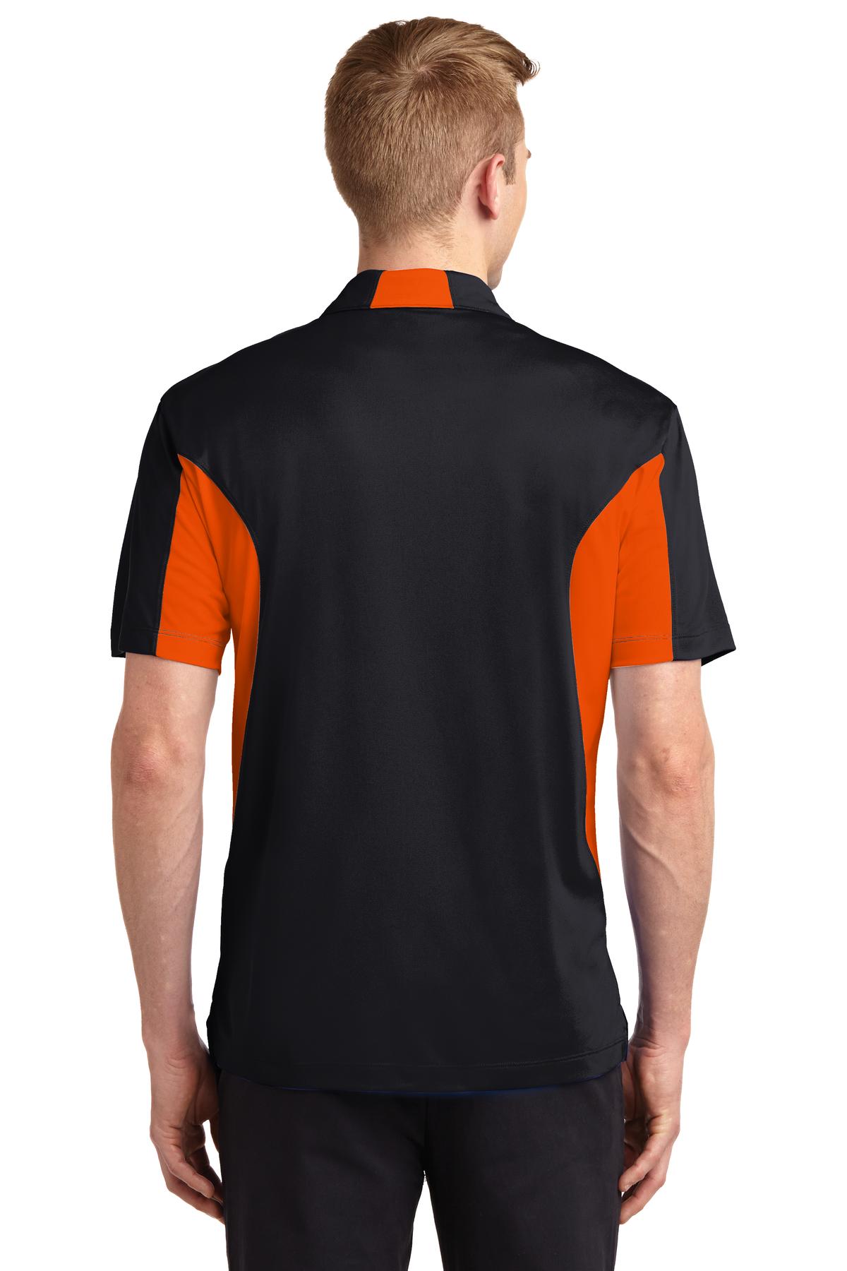 Men's Side Blocked Micropique Sport-Wick Polo - Black / Deep Orange