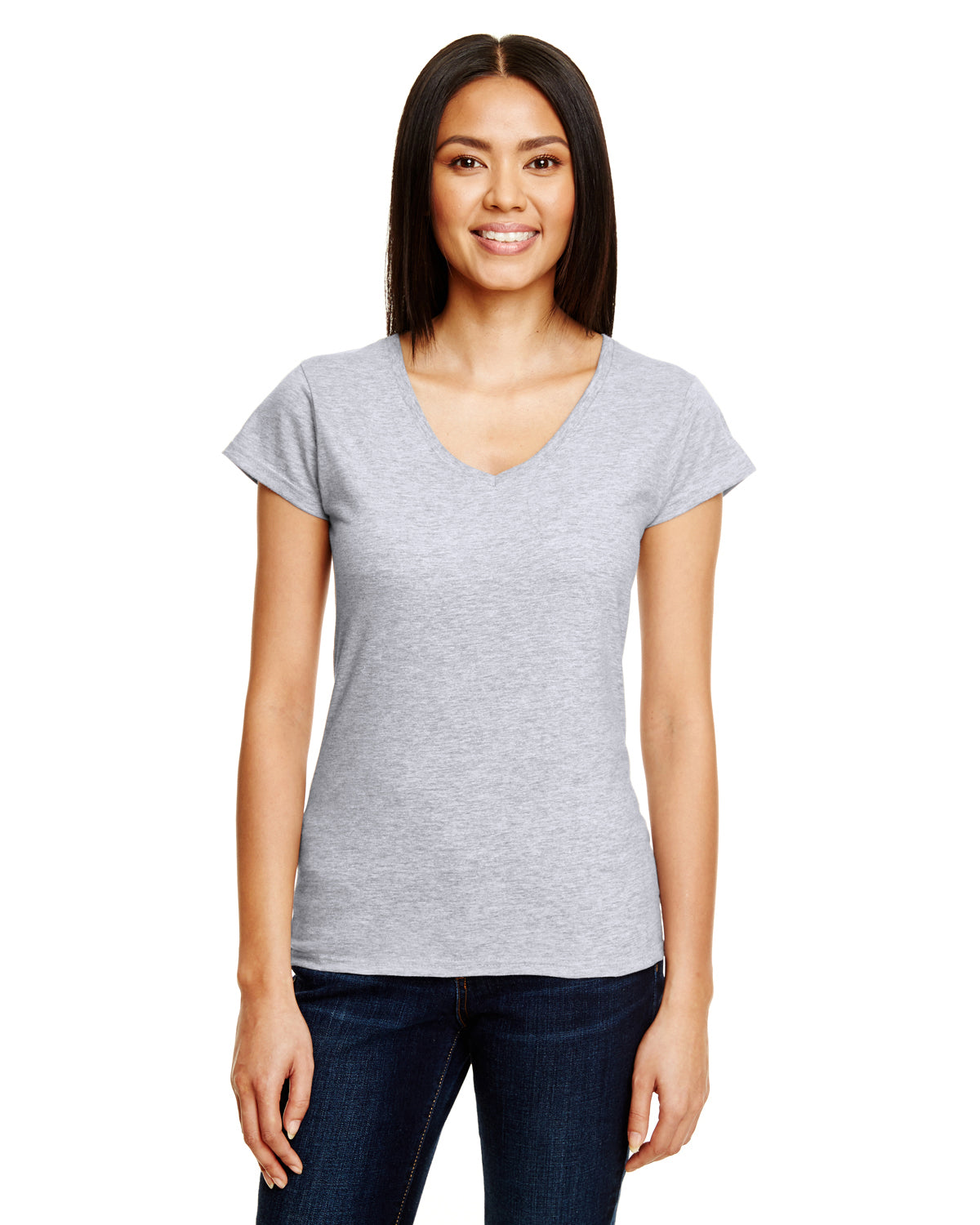 Women's Lightweight Fitted V-Neck T-Shirt - Heather Gray