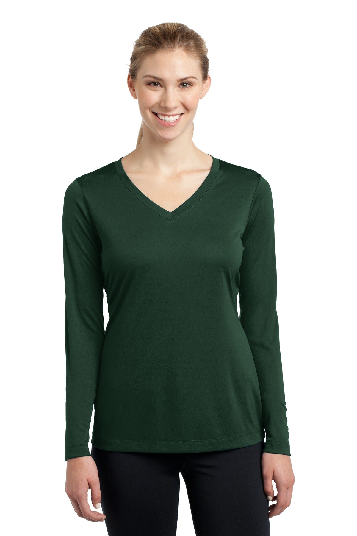Women's Long Sleeve PosiCharge Competitor V-Neck Tee - Forest Green