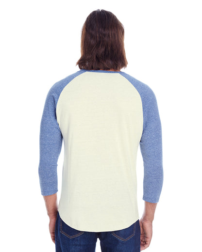 Unisex Triblend 3/4-Sleeve Raglan - Cream / Navy Triblend