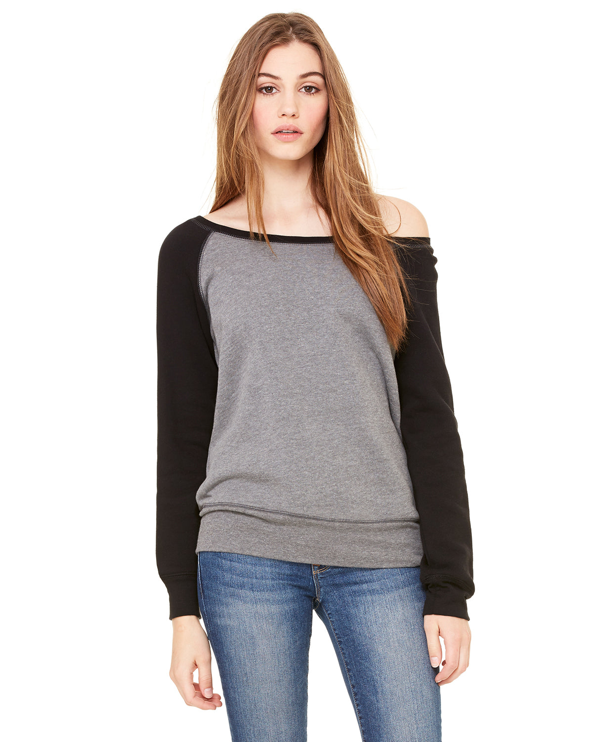 Women's Sponge Fleece Wide Neck Sweatshirt - Heather Deep / Black