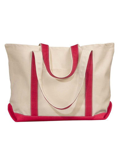 Carmel Canvas Boat Tote - Natural / Red
