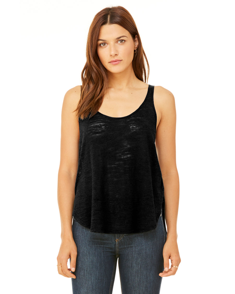 Women's Flowy Side Slit Tank - Solid Black Slub
