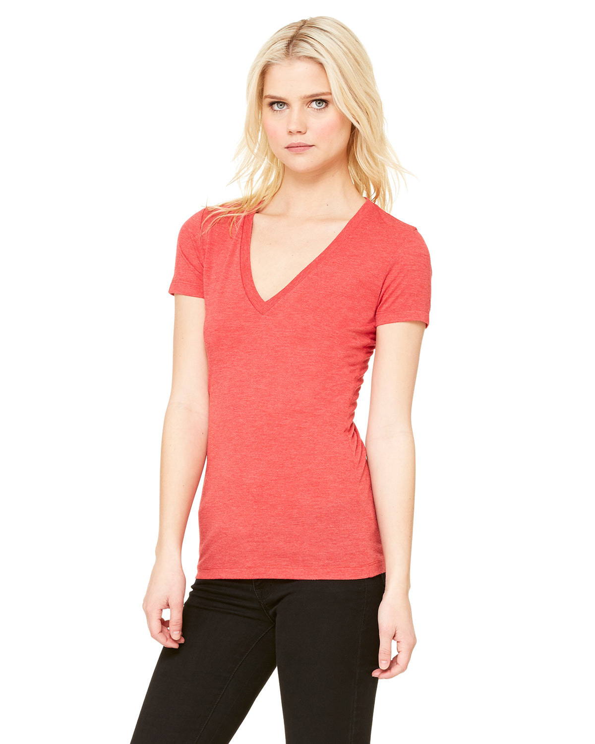 Women's Triblend Short-Sleeve Deep V-Neck T-Shirt - Light Red Triblend Old