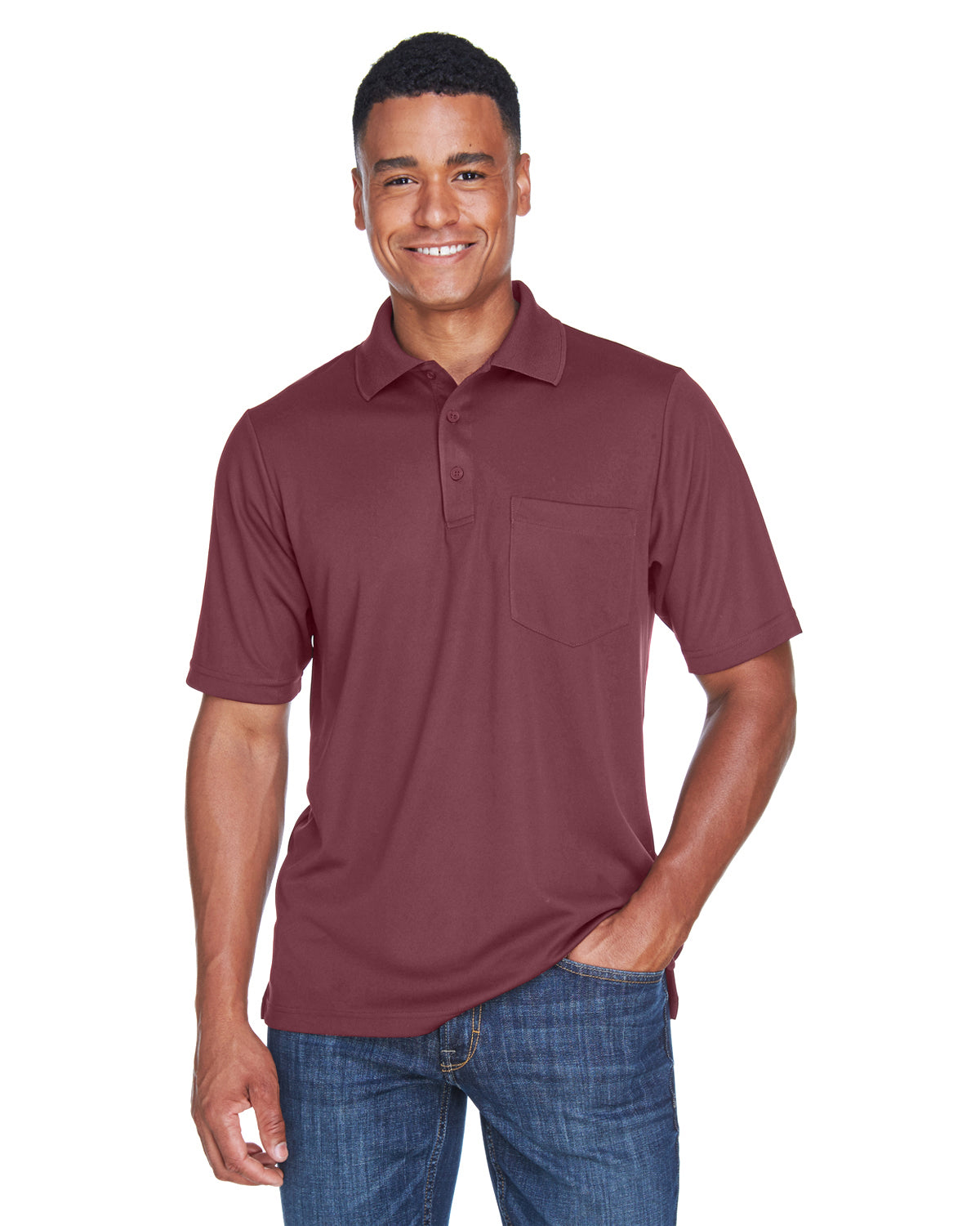 Men's Origin Performance Piqué Polo with Pocket - Burgundy 060