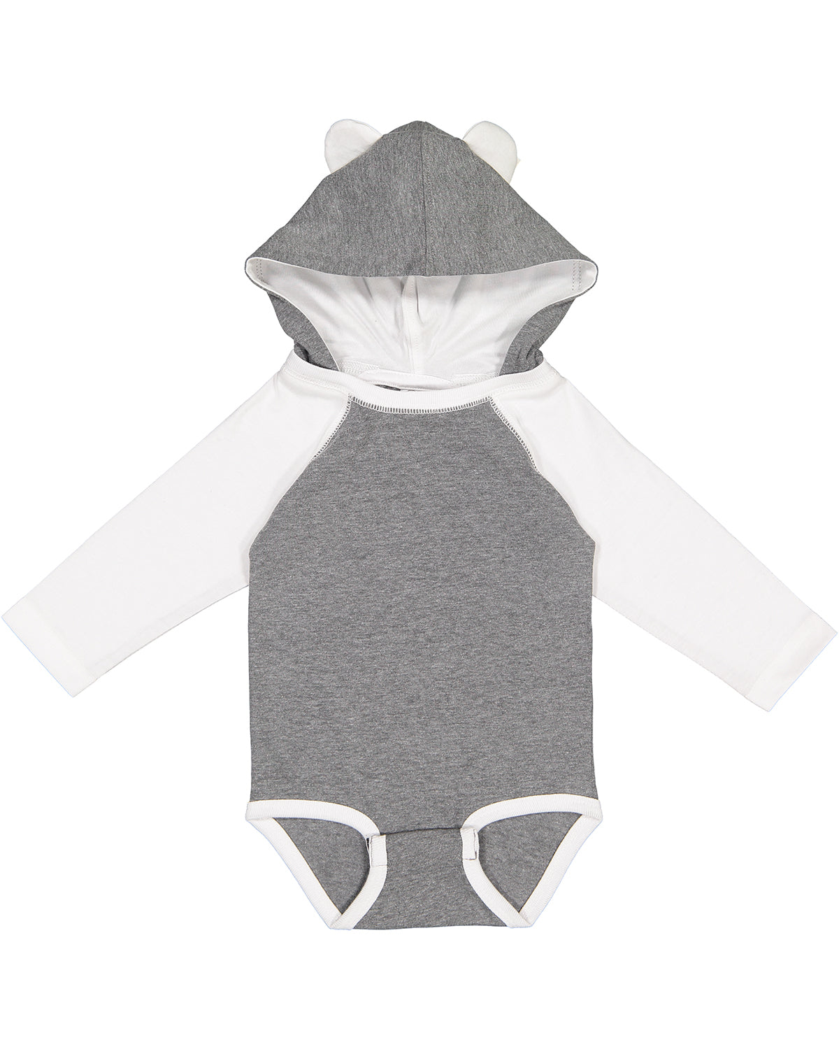 Infant Long Sleeve Fine Jersey Bodysuit With Ears - Granite Heather / White