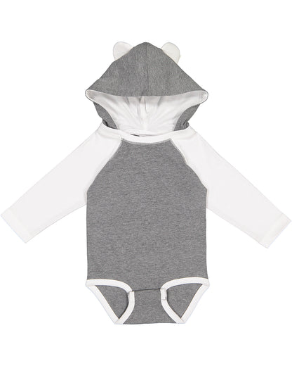 Infant Long Sleeve Fine Jersey Bodysuit With Ears - Granite Heather / White