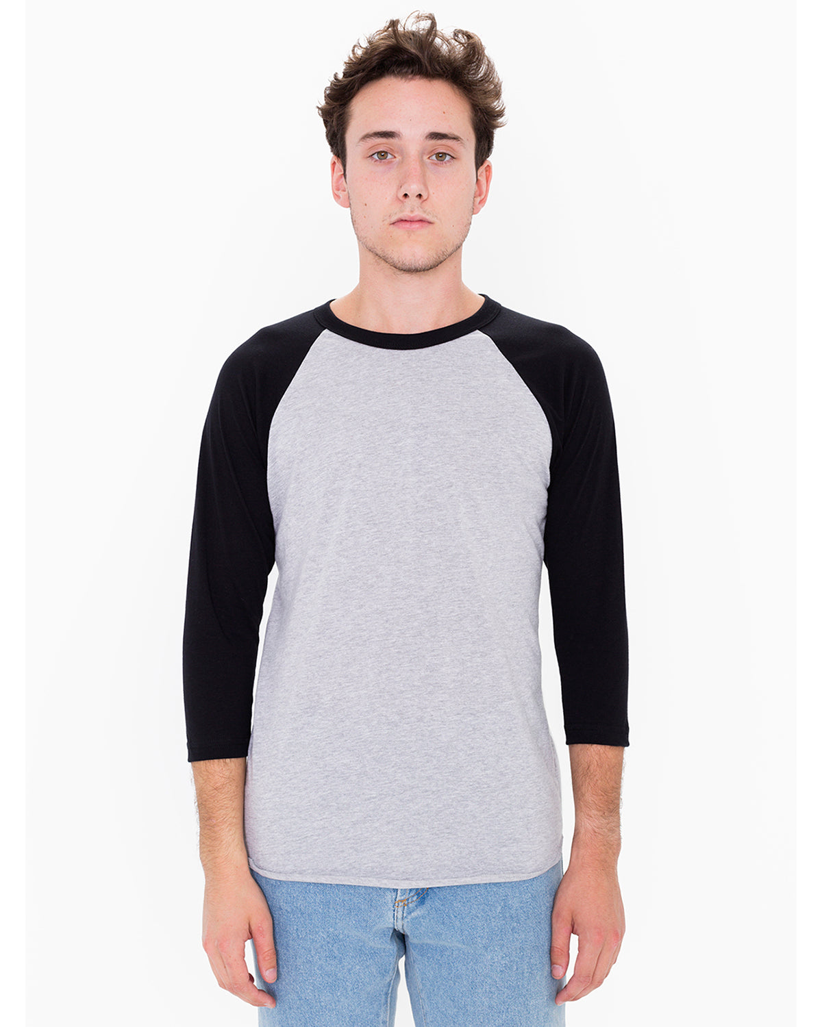 Unisex Poly-Cotton 3/4-Sleeve Raglan T-Shirt - Heather Gray / Black