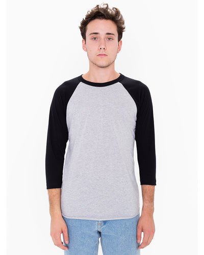 Unisex Poly-Cotton 3/4-Sleeve Raglan T-Shirt - Heather Gray / Black