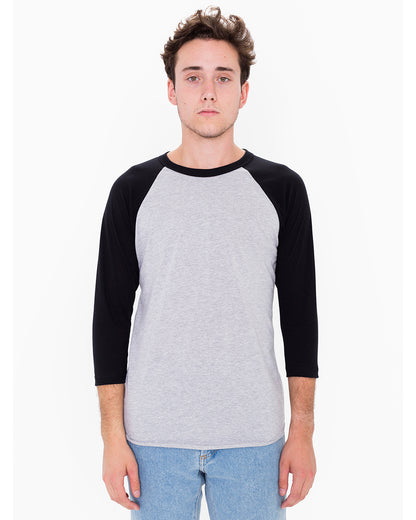 Unisex Poly-Cotton 3/4-Sleeve Raglan T-Shirt - Heather Gray / Black