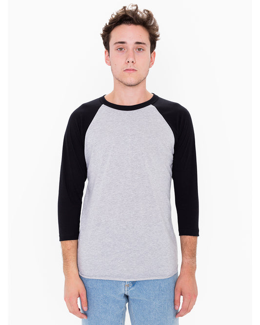 Unisex Poly-Cotton 3/4-Sleeve Raglan T-Shirt - Heather Gray / Black