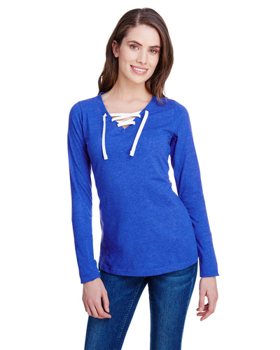 Women's Long Sleeve Fine Jersey Lace-Up T-Shirt - Vintage Royal / White