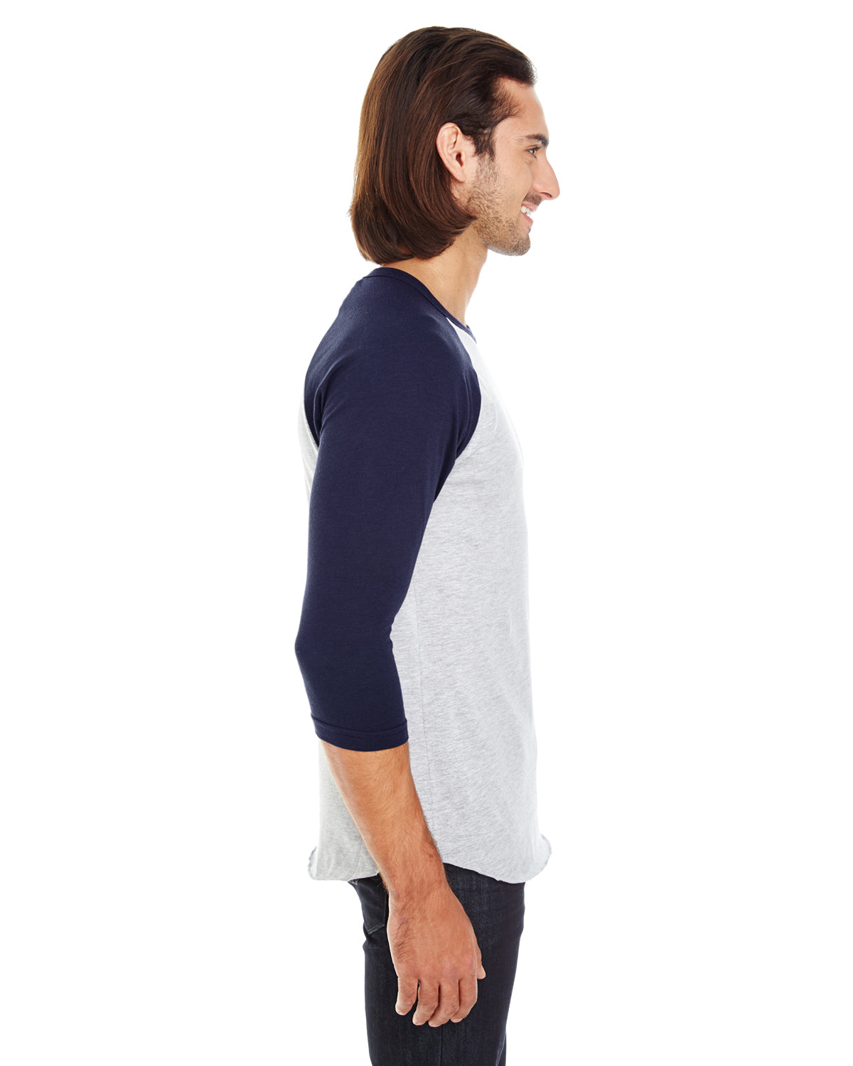 Unisex Poly-Cotton 3/4-Sleeve Raglan T-Shirt - Heather Gray / Navy