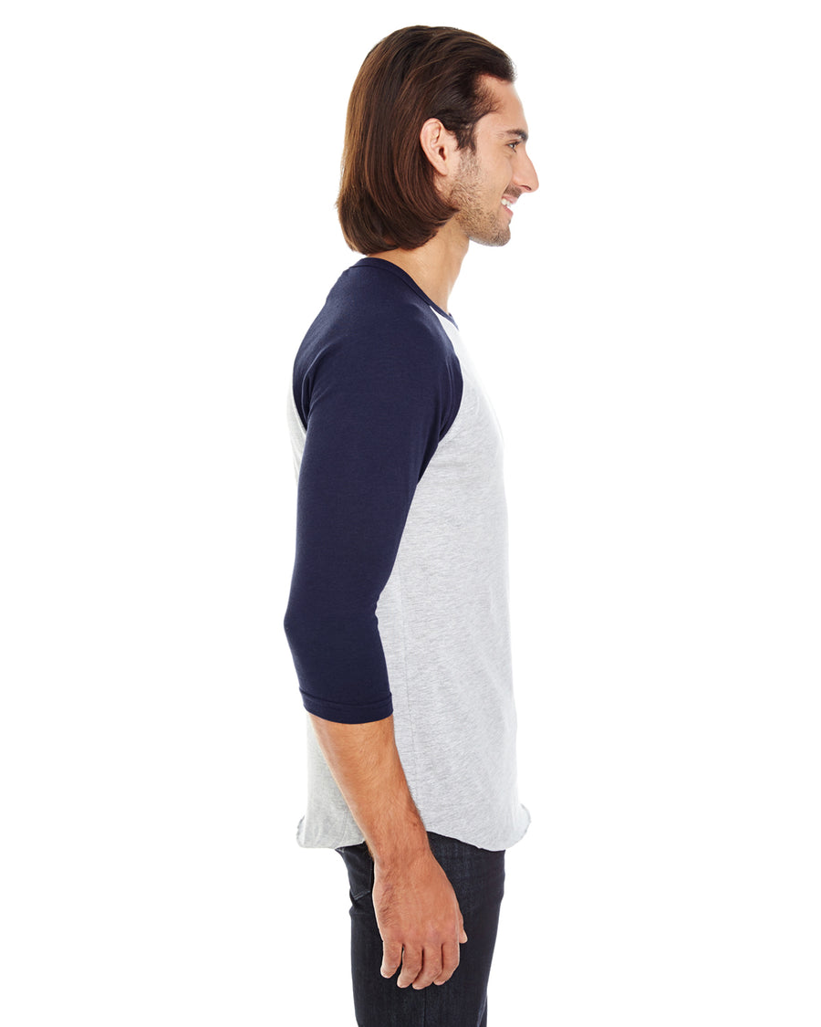 Unisex Poly-Cotton 3/4-Sleeve Raglan T-Shirt - Heather Gray / Navy