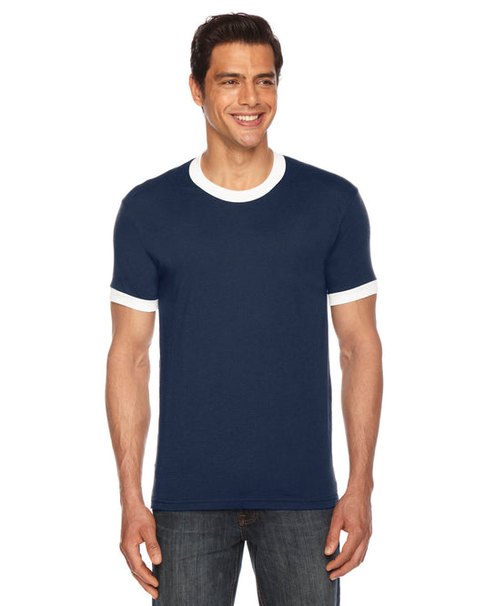 UNISEX Poly-Cotton Short-Sleeve Ringer T-Shirt - Navy / White