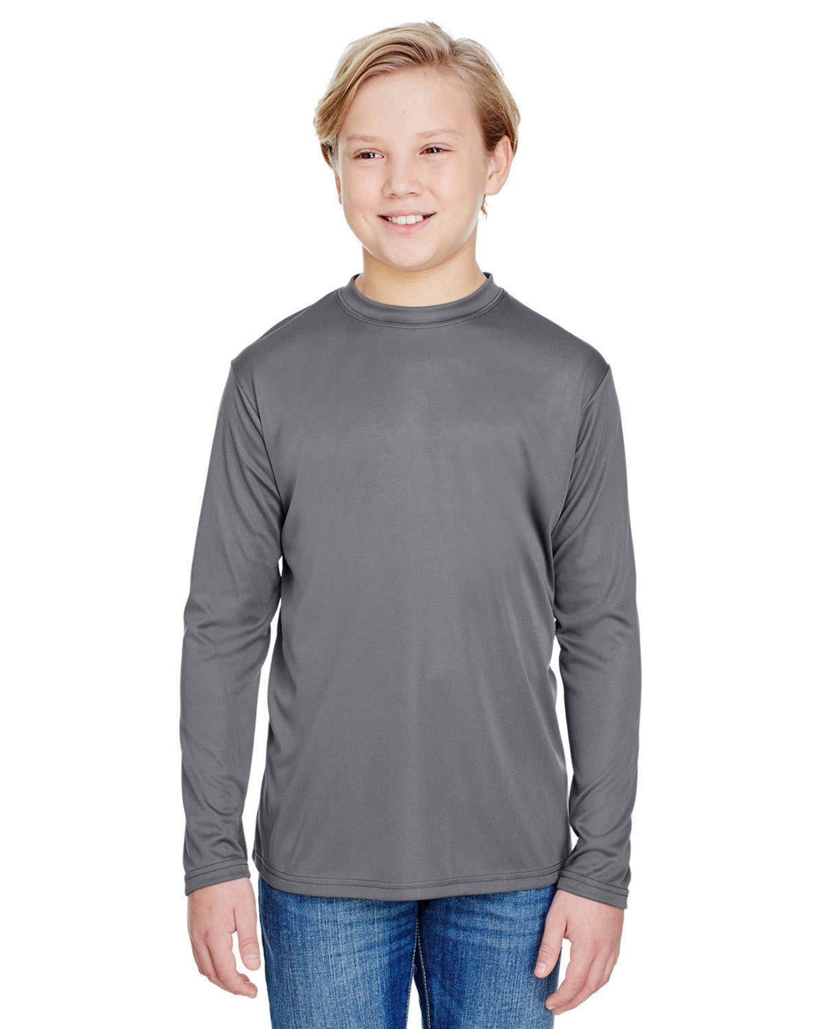 Youth Long Sleeve Cooling Performance Crew Shirt - Graphite