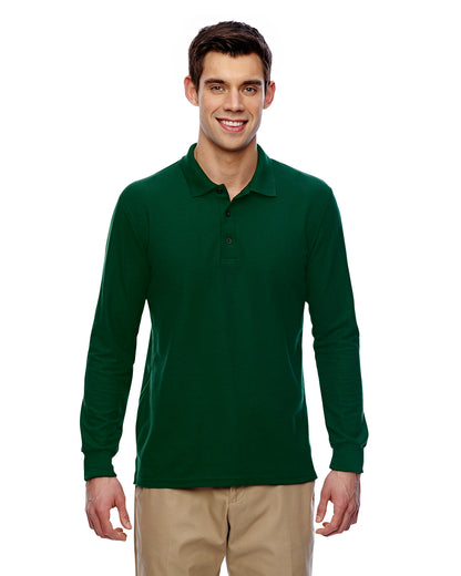 Unisex Double Piqué Long-Sleeve Polo - Forest Green