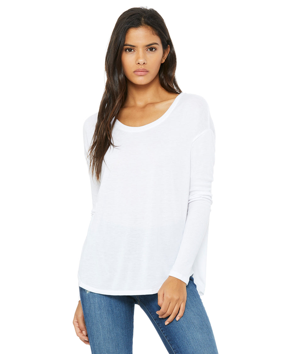 Women's Flowy Long-Sleeve T-Shirt with 2x1 Sleeves - White