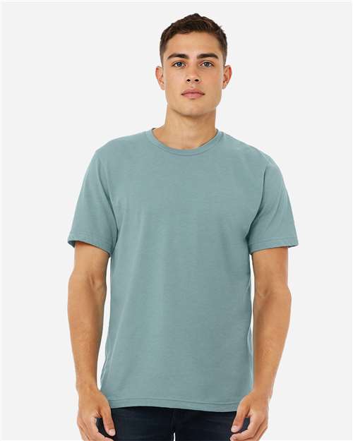 BELLA + CANVAS 3001CVC Heather Blue Lagoon — on model front