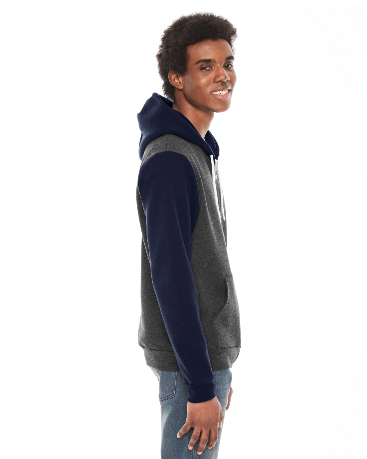 Unisex Flex Fleece Zip Hoodie - Dark Heather Gray / Navy