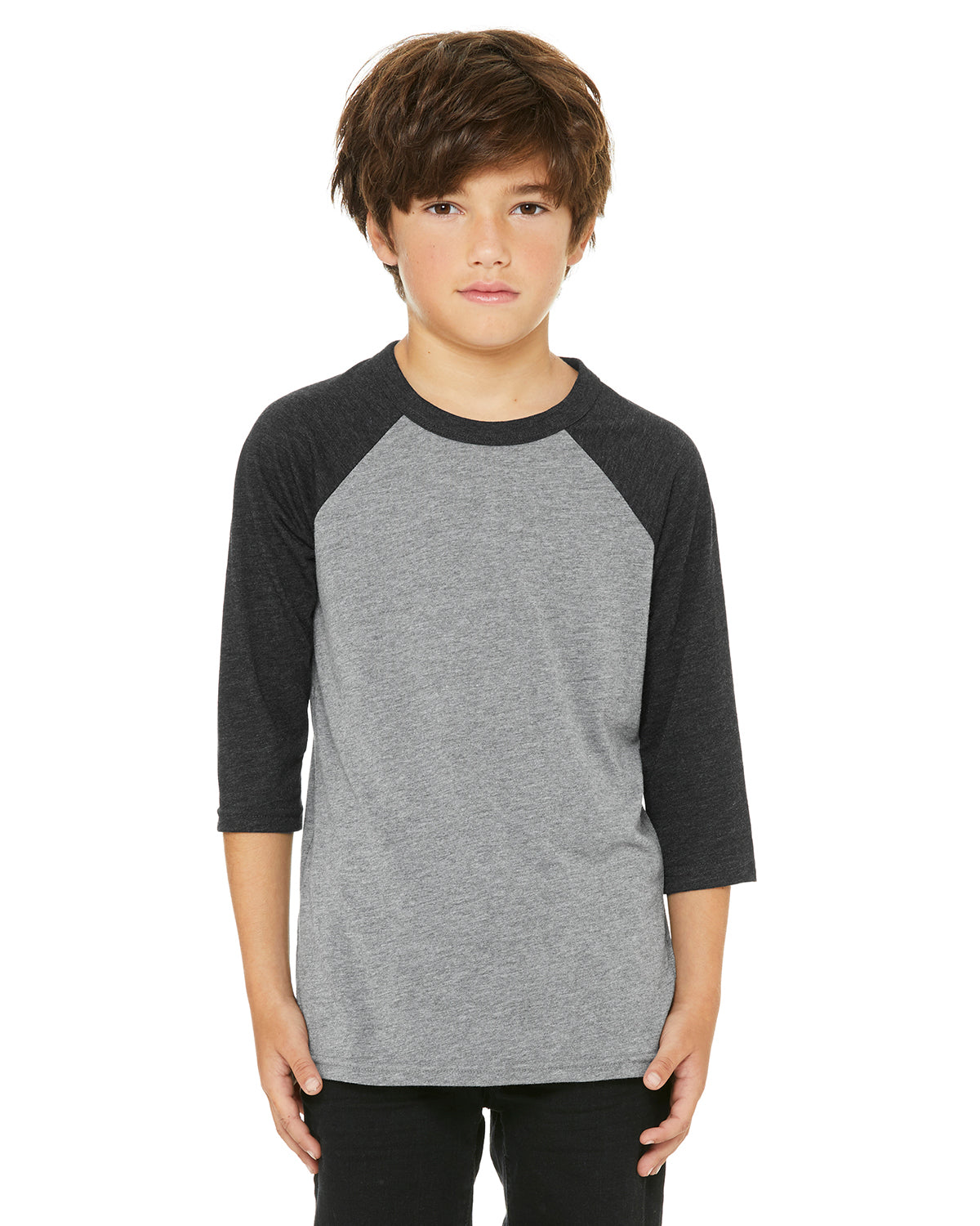 Youth 3/4-Sleeve Baseball T-Shirt - Gray / Charcoal Black Triblend