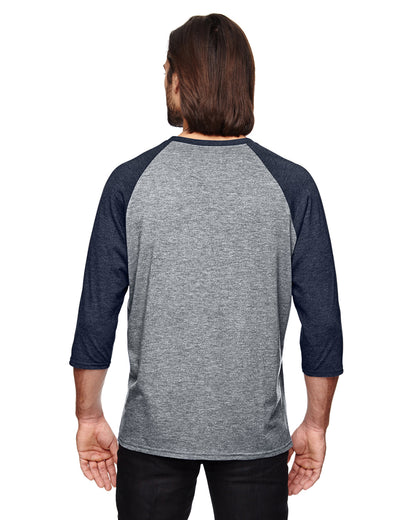Unisex Triblend 3/4-Sleeve Raglan T-Shirt - Heather Gray / Heather Navy