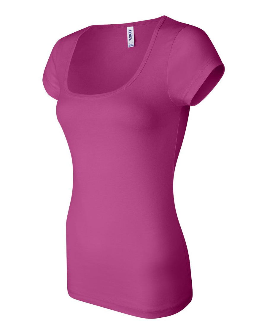 Women's Sheer Mini Rib Scoopneck Tee - Berry