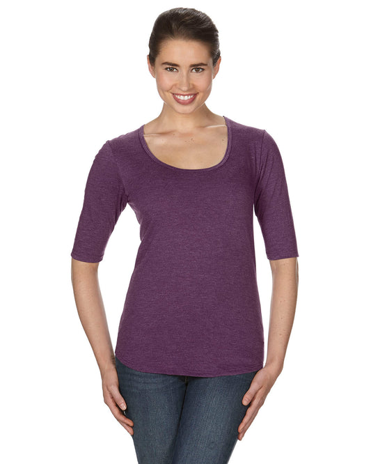 Women's Triblend Deep Scoop 1/2-Sleeve T-Shirt - Heather Aubergine