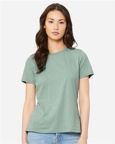 BELLA + CANVAS 6400CVC Heather Prism Dusty Blue — on model front