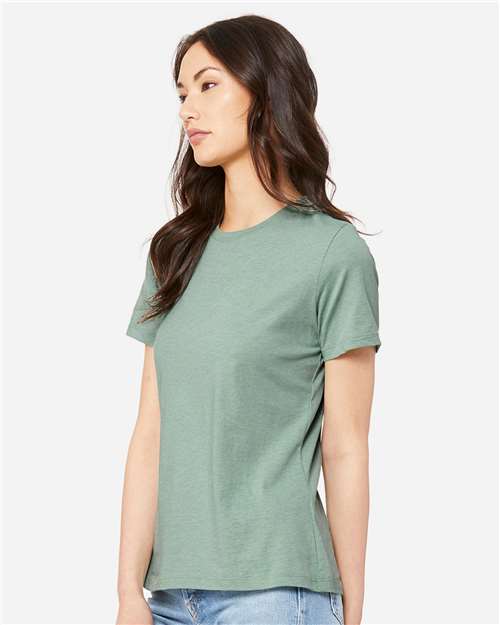 BELLA + CANVAS 6400CVC Heather Prism Dusty Blue — on model side