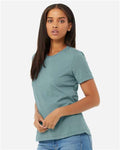 BELLA + CANVAS 6400CVC Heather Blue Lagoon — on model side