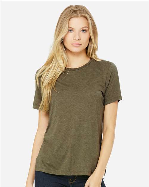 BELLA + CANVAS 6413 Olive Triblend — on model front