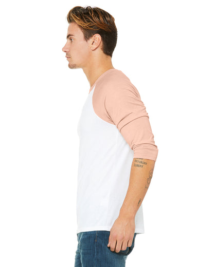 Unisex 3/4-Sleeve Baseball T-Shirt - White / Heather Peach