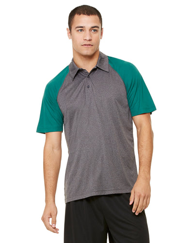 Unisex Performance Three-Button Raglan Polo - Dark Gray Heather / Sport Fr