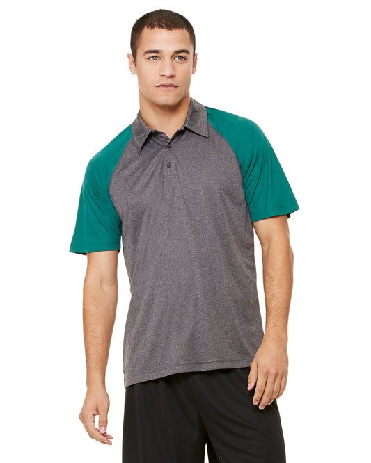 Unisex Performance Three-Button Raglan Polo - Dark Gray Heather / Sport Fr