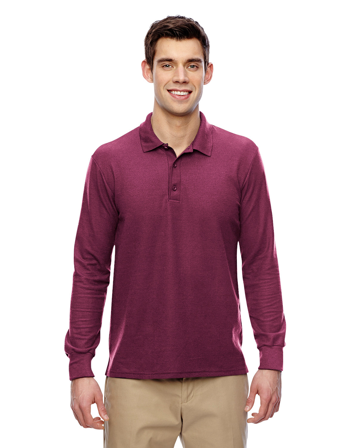 Unisex Double Piqué Long-Sleeve Polo - Maroon