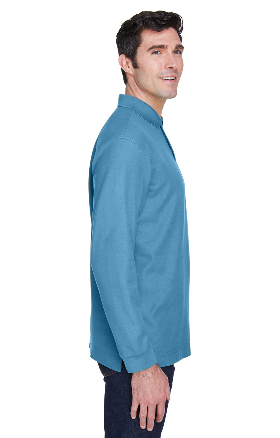 Men's Pima Piqué Long-Sleeve Polo - Slate Blue