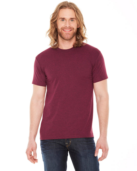 Unisex Poly-Cotton Short-Sleeve Crewneck - Heather Cranberry