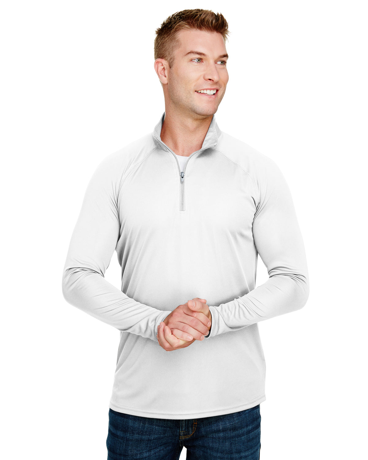 Unisex Daily Polyester 1/4 Zip - White