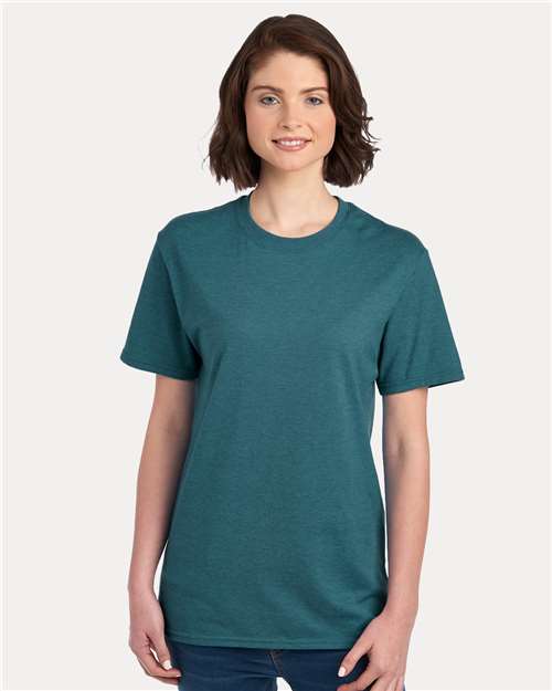JERZEES 560MR Digital Teal Heather — on model front