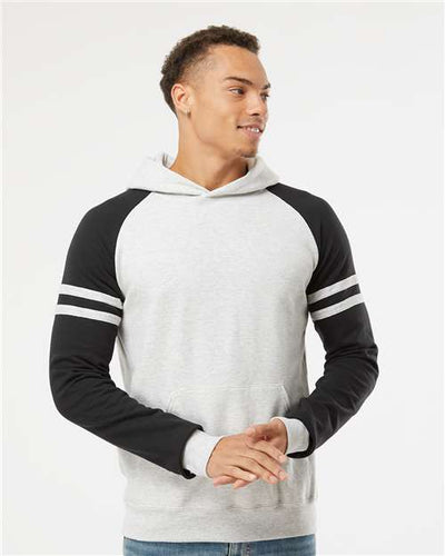 JERZEES 97CR Oatmeal Heather/ Black Ink — on model front