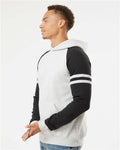 JERZEES 97CR Oatmeal Heather/ Black Ink — on model side
