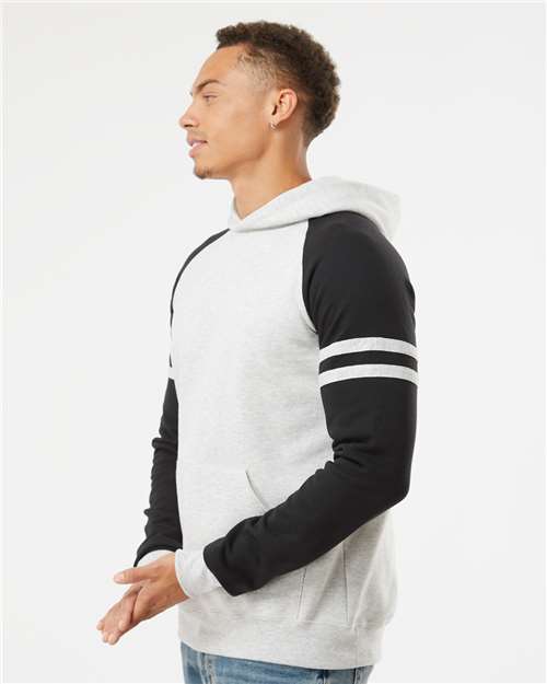 JERZEES 97CR Oatmeal Heather/ Black Ink — on model side