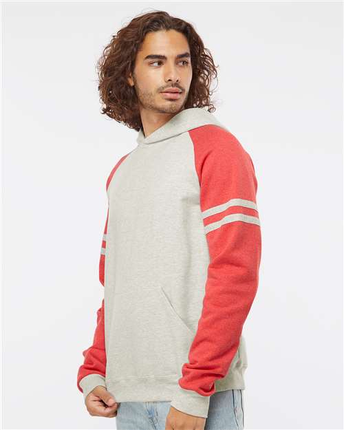 JERZEES 97CR Oatmeal Heather/ Fiery Red Heather — on model side