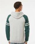 JERZEES 97CR Oatmeal Heather/ Forest Green Heather — on model back