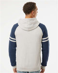JERZEES 97CR Oatmeal Heather/ Indigo Heather — on model back
