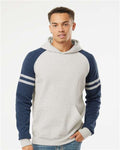 JERZEES 97CR Oatmeal Heather/ Indigo Heather — on model front