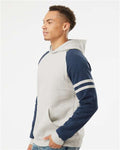 JERZEES 97CR Oatmeal Heather/ Indigo Heather — on model side