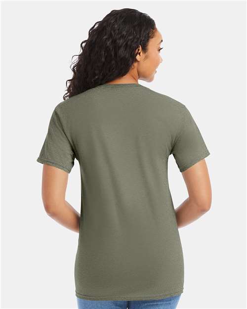 Hanes 5280 Fatigue Green — on model back