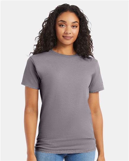 Hanes 5280 Graphite — on model front